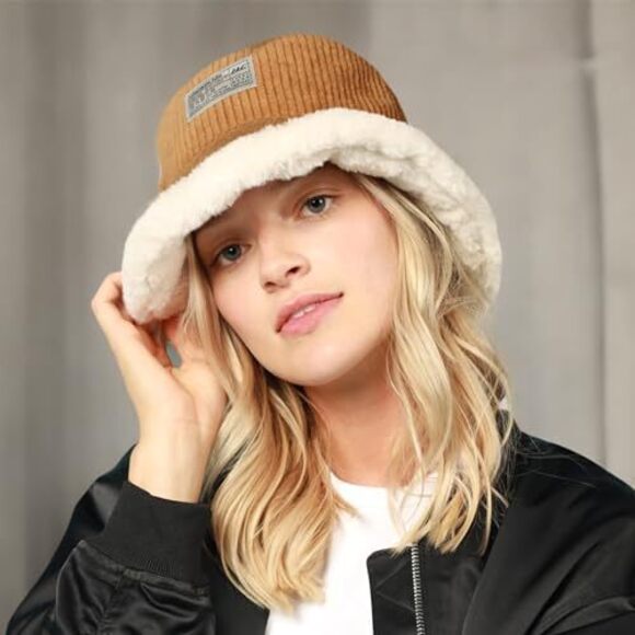 3427 Reversible Fur Bucket Hat Elegant Fuzzy Bucket Hat Corduroy Trendy main image 8